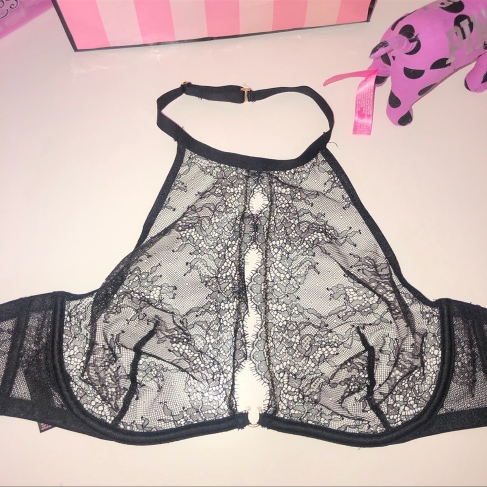 Victoria’s Secret very sexy eyelash lace halter bra black 34C